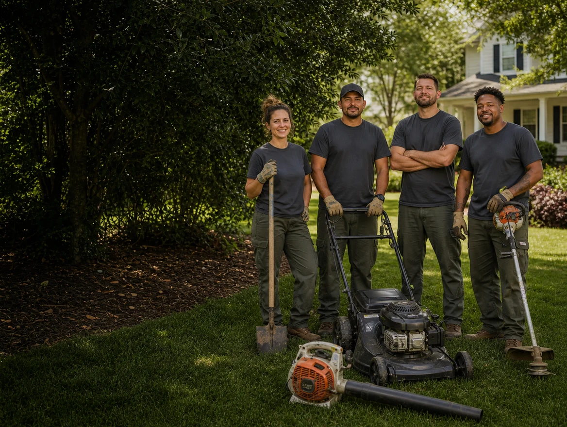 Landscaping crew at a residential property